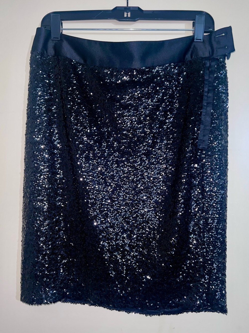 The Limited Black Sequin Pencil Skirt with Waist Tie
